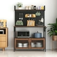 thumbnail image 3 of Walnut Finish Kitchen Baker'S Rack with 2 Glass Doors & Pegboard - 39" Utility Storage Shelf for Small Spaces, 3 of 10