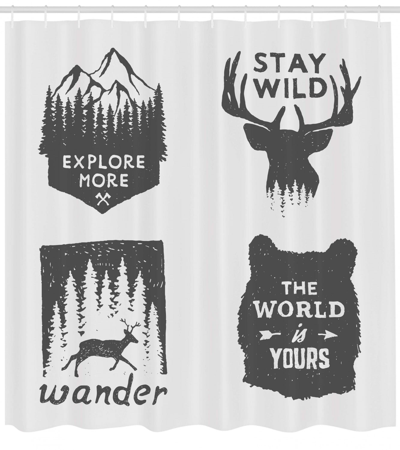 Quotes Decor Shower Curtain Set Wilderness Emblems Stay Wild