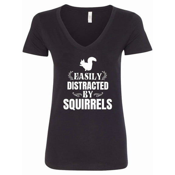 Inktastic Easily Distracted by Squirrels Women's V-Neck T-Shirt