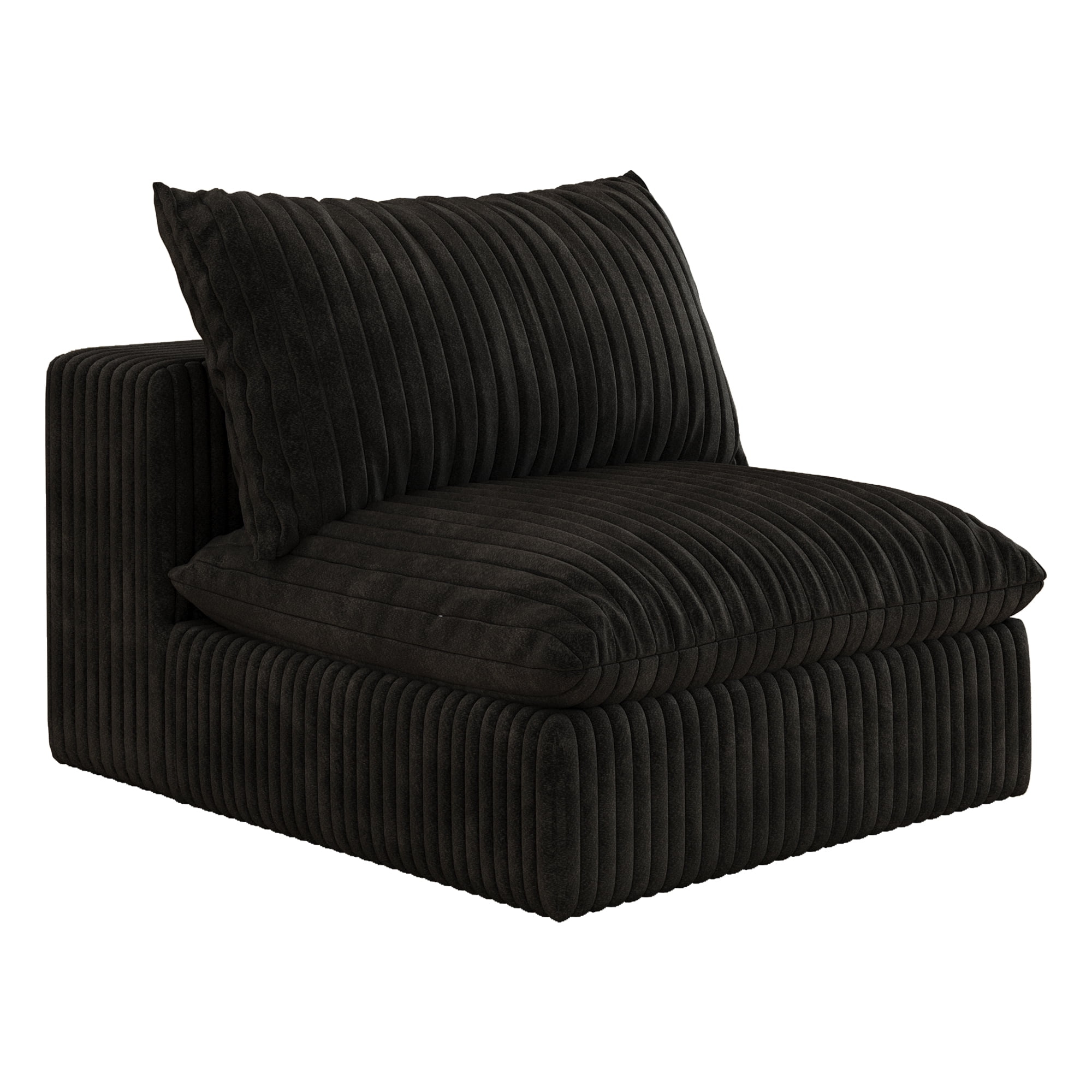 MAYEERTY Cloud Sofa Black Corduroy Deep Seat Double-Layer Removable Cushion No Assembly Multi-Rooms