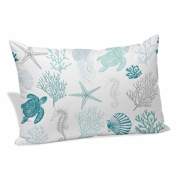 Turquoise Coastal Pillow Covers Queen, Nautical Summer Beach Coral Sea Turtle Soft Brushed Microfiber Breathable Throw Pillow Covers, Pillowcase with Zipper for Couch Sofa Bedroom Living Room 20"x30"