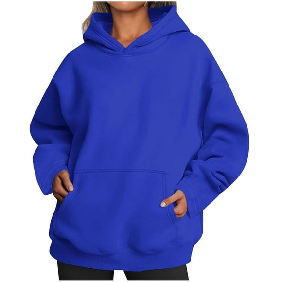 RXIRUCGD Womens Oversized Hoodies Fleece Sweatshirts Long Sleeve Sweaters Pullover Fall Outfits With Pocket, Blue, Size: S