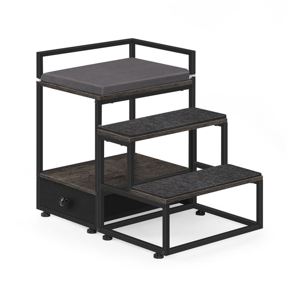 Cat Climbing Steps with Fabric Storage Box - Dark Grey Iron-Wood Design