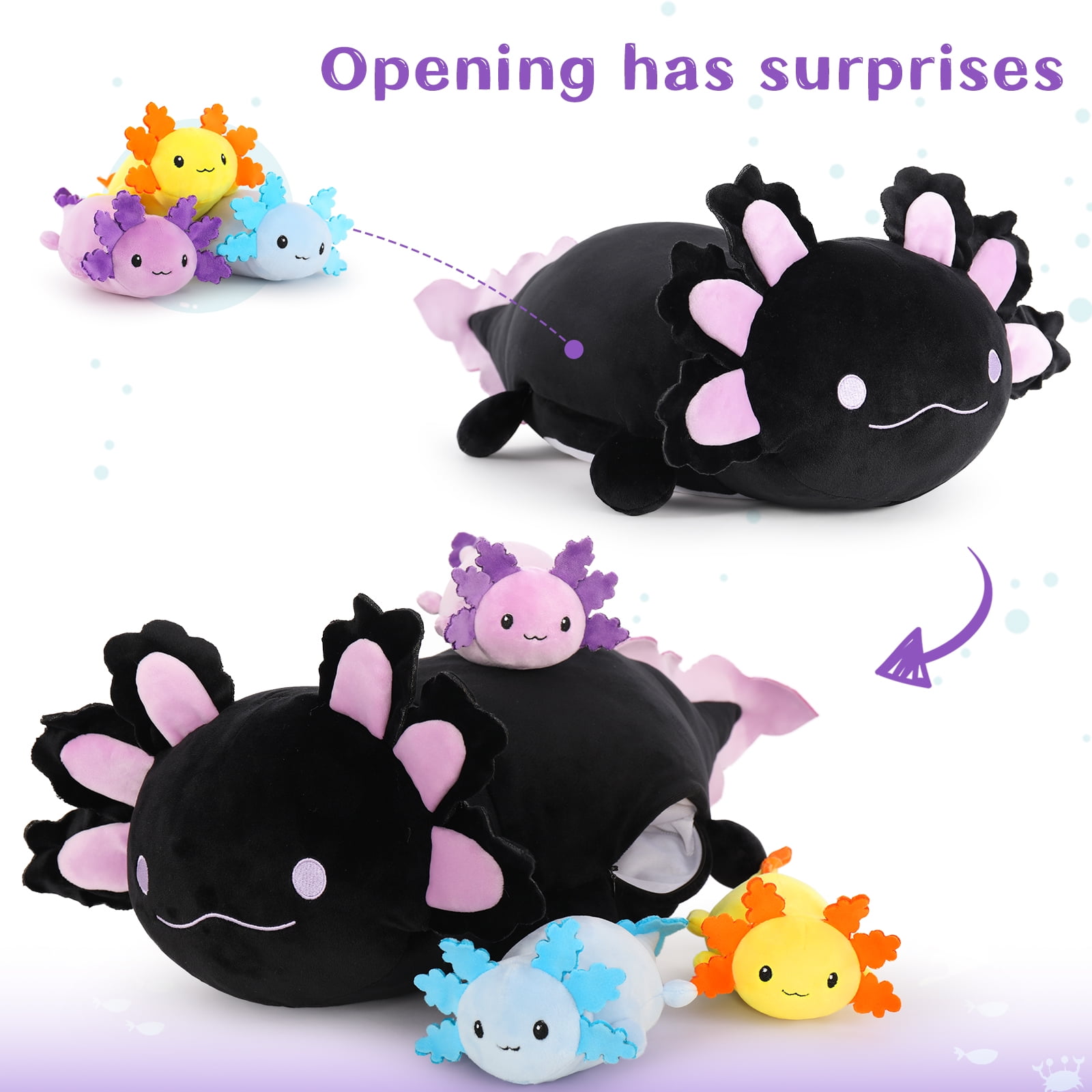 MaoGoLan 23.5" Giant Axolotl Stuffed Animals with 3 Babies Inside Large Axolotl Plush Toy Stuffed Salamander Toys