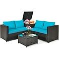 thumbnail image 4 of Yardi Yard 4 Pieces Outdoor Patio Rattan Furniture Set with Cushioned Loveseat and Storage Box-Turquoise, Outdoor Sofa Sectional , Coffee Table for Patio Back Deck, Balcany, Poolside, 4 of 10