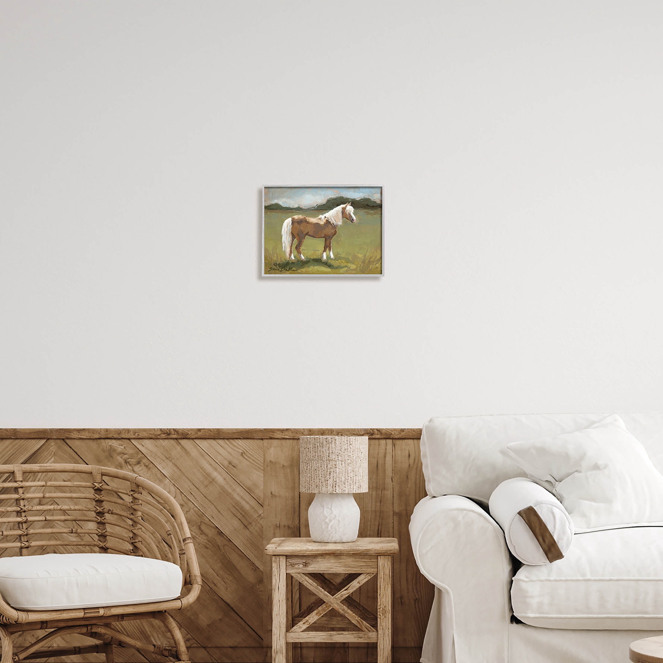 Rural Horse Countryside Landscape Animals & Insects Painting Gray Framed Art Print Wall Art