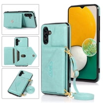 Feishell Crossbody Wallet Phone Case for Samsung Galaxy A13 5G with Removable Shoulder Strap,for Women Girls,Magnetic Clasp Credit Card Slots PU Leather Kickstand Shockproof Phone Case,Mint