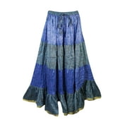 Mogul Womens Maxi Skirt Tiered Poly Silk Vintage Full Flare Long Skirts