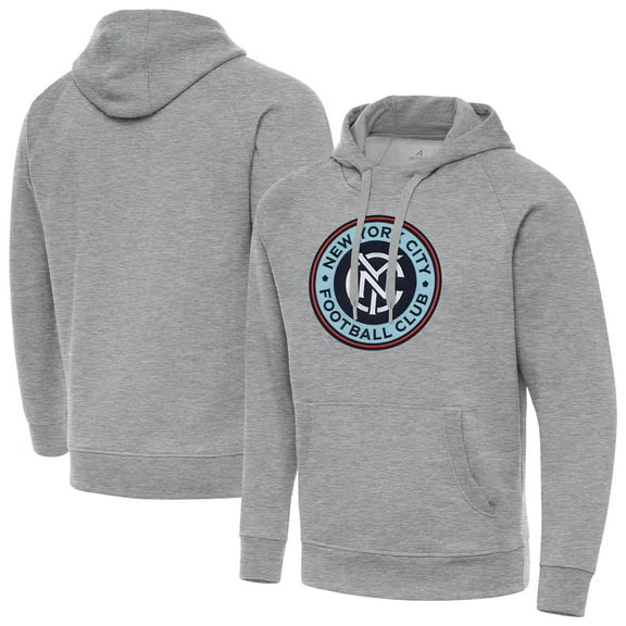 Men's-Antigua  Heather Gray New York City FC Victory Fleece Raglan Pullover Hoodie