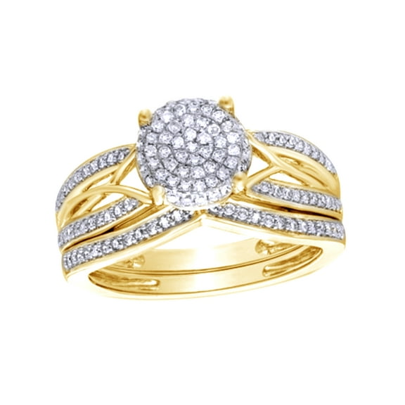 AFFY White Natural Diamond Cluster Intertwined Bridal Set In 10k Yellow Gold (0.33 Cttw)
