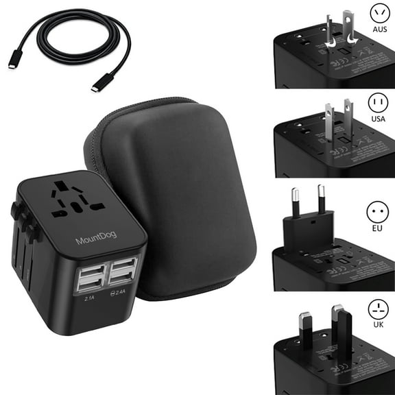 Universal Travel Adapter, Mrmosy European Travel Plug Adapter with 4 Usb Port Black