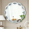 thumbnail image 5 of Noble House Crush Diamond Round Wall Mirror, Wave Frame Decorative Mirror Heavy Duty Frame with 2 Hangers, Silver, 5 of 8