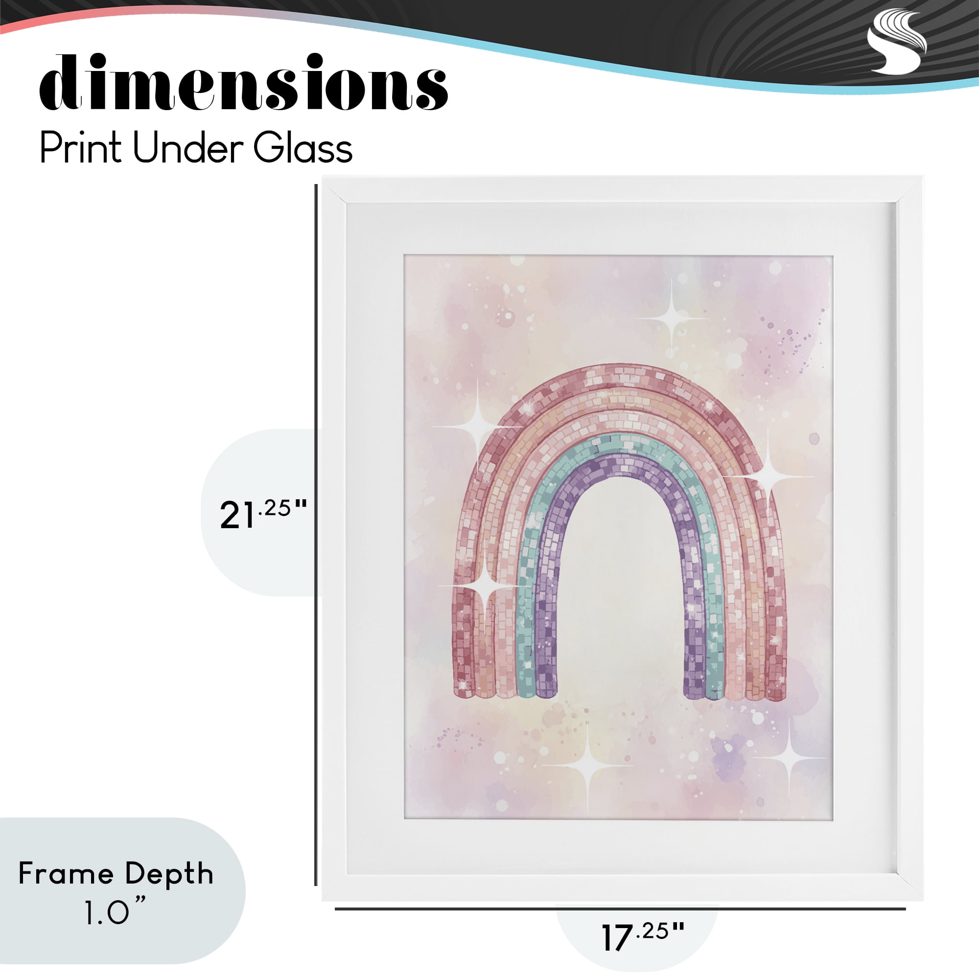 Stupell Industries Pastel Disco Rainbow Sparkles White Framed Print Under Glass, design by Lil' Rue