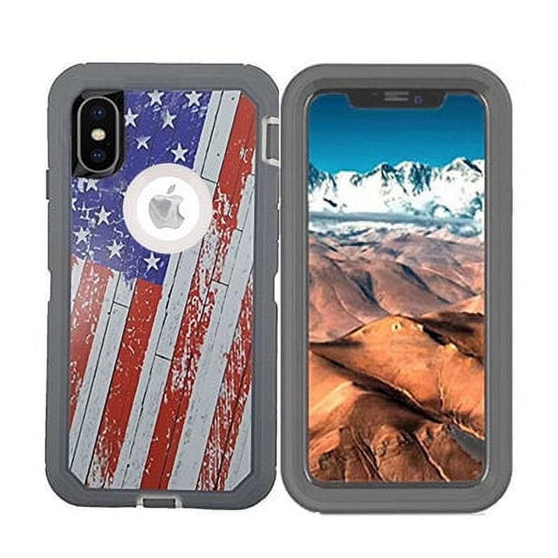 Designed for iPhone Xr Heavy Duty Case, Triple Layer Protection Shockproof Dropproof Dustproof Anti-Scratch Phone Case Cover for iPhone Xr, USA Flag