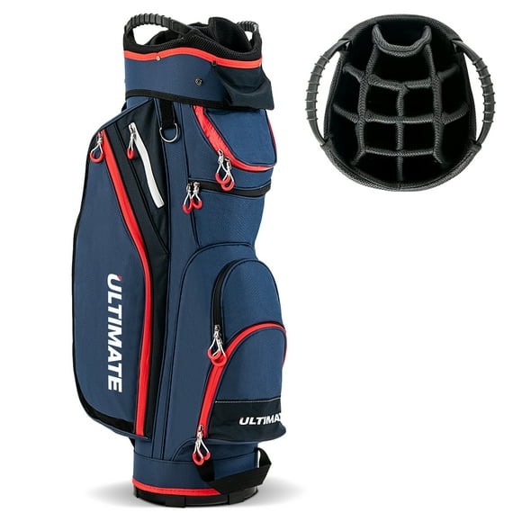 Patiojoy Golf Cart Bag Lightweight Portable Golf Club Bag with 14-Way Dividers 8 Zippered Pockets Including Cooler Bag Rain Hood and Shoulder Strap for Men Women Navy