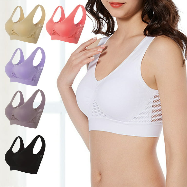 Honrane Women Bra Hollow Out Breathable Solid Color Padded Seamless  Brassiere Brelette Underwear for Fitness 