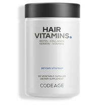 Codeage Hair Vitamins 10000 mcg Biotin, Keratin, Collagen, Vitamin A, B12, C, D3, E, Zinc, Turmeric, Probiotics, Enzymes, Inositol - Hair Care Support - Healthy Hair Supplement Pills - 120 Capsules
