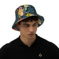 thumbnail image 5 of Yiaed Blue Floral Print Reflective Stripe Bucket Hat Unisex Funny Outdoor Fisherman Cap Beach Sun Hat, 5 of 5