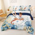 thumbnail image 3 of spefrowx Cute Seahorse Animal Queen Comforter Set for Kids, Jellyfish Starfish Coral Comforter Sets Queen, Navy Reversible, 3 Pieces, 1 Comforter and 2 Pillowcases, 3 of 6