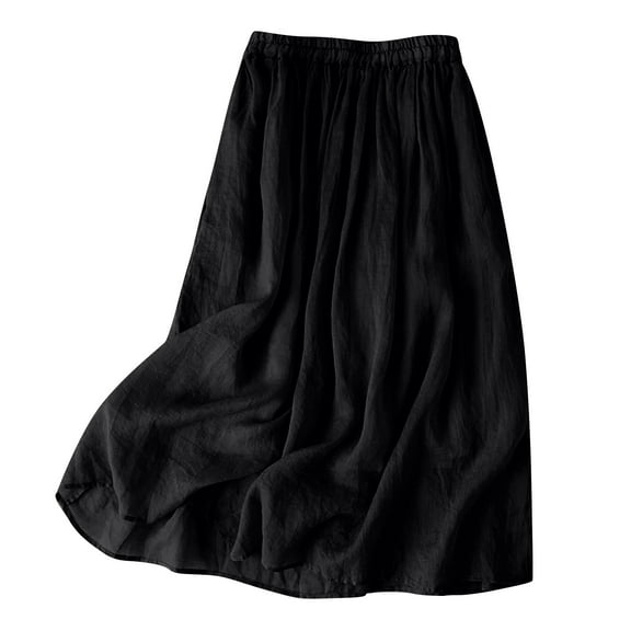 Byworldtasic Womens Plus Size Skirts Cotton Skirts for Women Elastic High Waisted Casual Pleated Trendy Long Flowy Midi Skirts