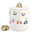thumbnail image 1 of Birthday Piggy Bank, Celebration Colorful Letters on Ropes Funny Faces Pointy Party Hats, Ceramic Coin Bank Money Box for Cash Saving, 3.6" X 3.2", Multicolor, by Ambesonne, 1 of 4