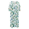 thumbnail image 6 of Women's Christmas Pajamas Dress Three Quarter Sleeves Crewneck Zip Up Home Pjs with Pockets White-10 M, 6 of 7