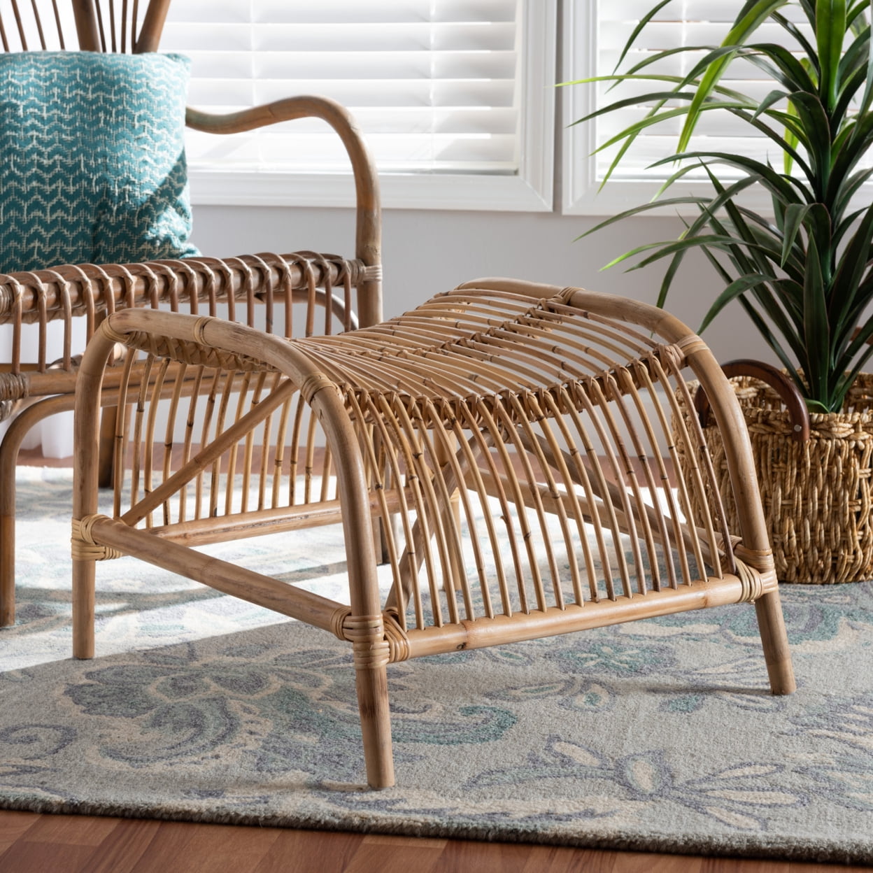 Baxton Studio Lamaria Modern Bohmenian Natural Brown Antique Rattan Footstool