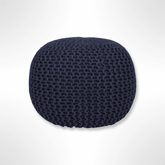 Timberbrook Designs Lychee Cotton Knit Pouf Ottoman, Navy Blue