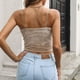 thumbnail image 5 of Blusa superior con cuello en V de color sólido con tirantes de terciopelo dorado sin mangas a la moda para mujer Pompotops  lopia998831, 5 of 5