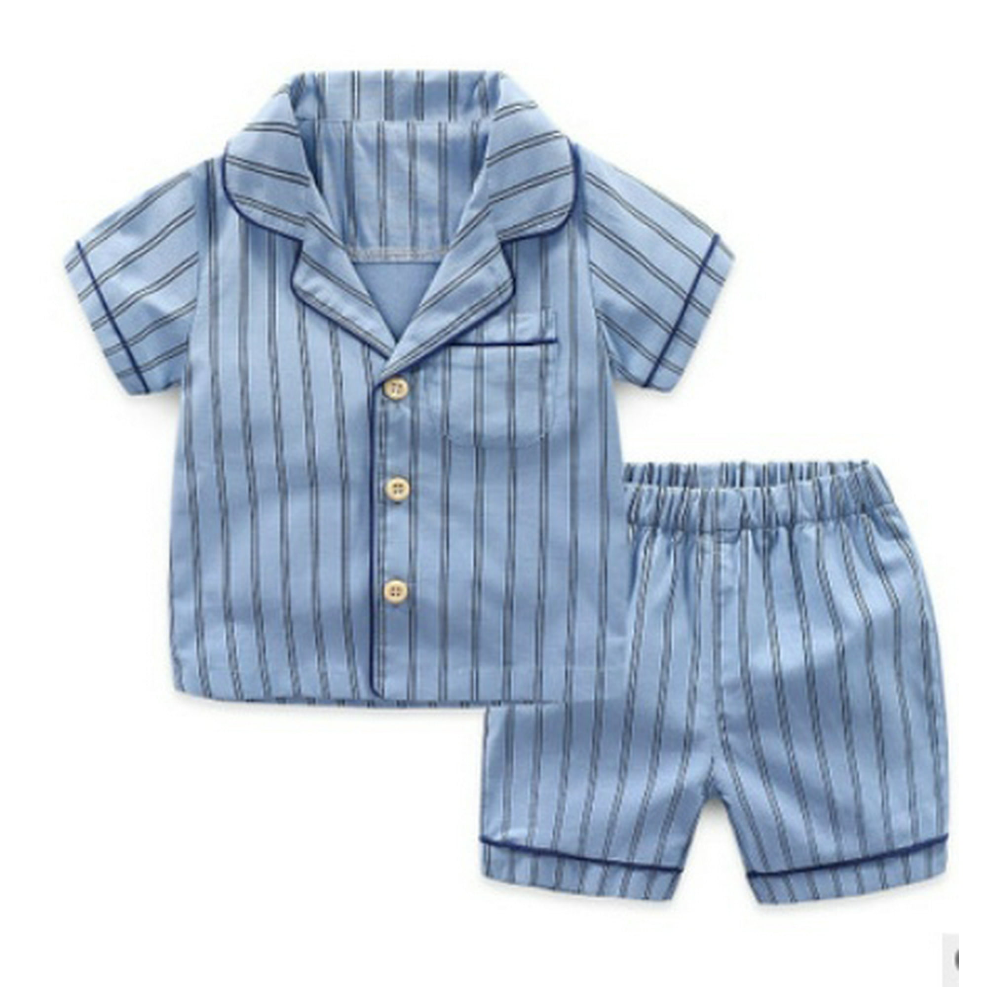 Summer Toddler Kids Baby Boys Pajamas Suit Stripe Pyjamas Cotton Sleepwear Nightwear Homewear Outfit Set 2 7Years