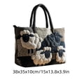thumbnail image 7 of 3D Patchwork Sheep Quilted Tote Bag, Retro Patch Fabric Embroidery Large Handbag, Soft Casual Shoulder Bag for School Grocery Shopping Daily Travel, 7 of 7