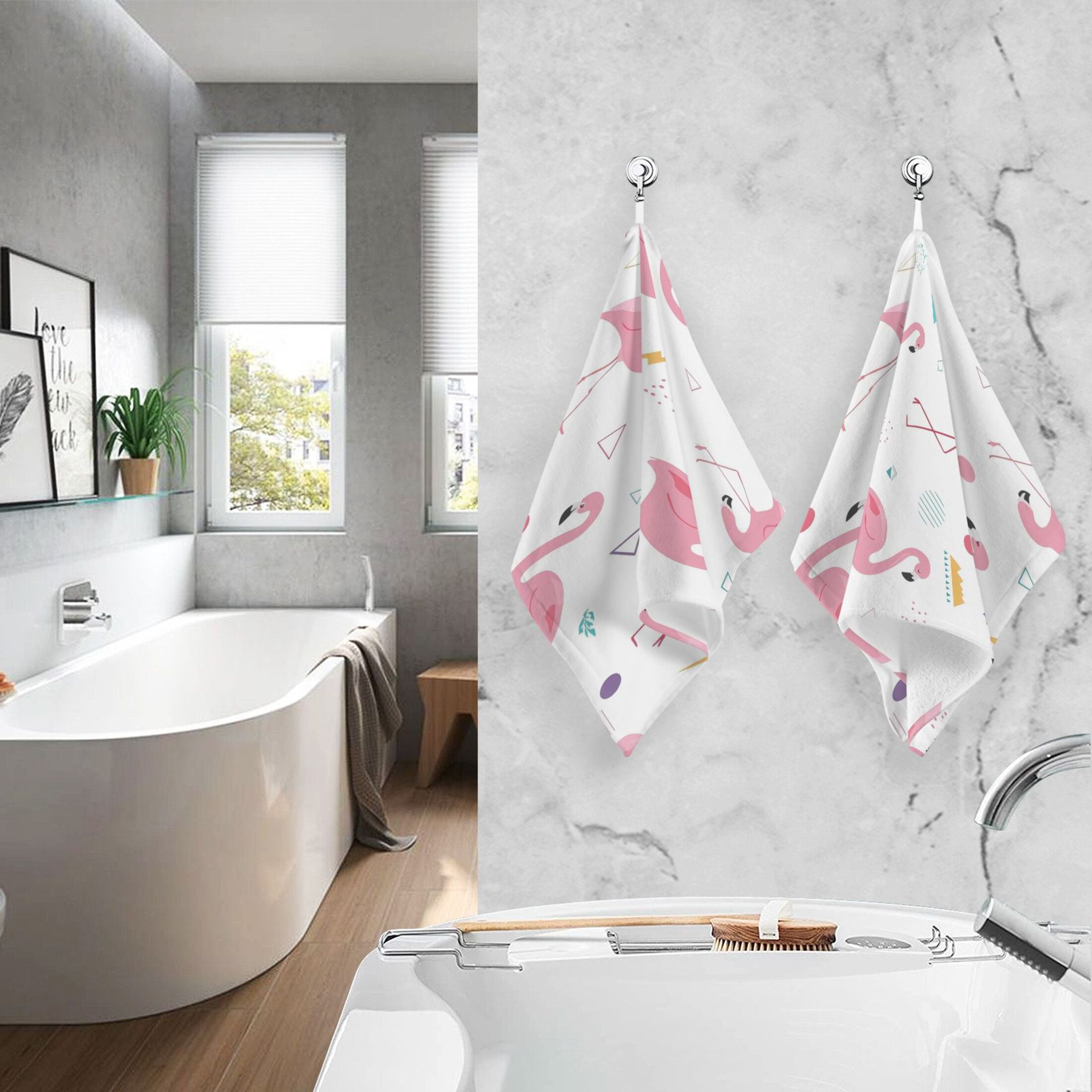2 Pcs Hand Towels Sets Cute Flamingo Pattern Cotton Towel Set Absorbent Face Towel for Bathroom Kitchen Shower Hotel Decor