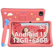Kids Tablet, Android 15 Tablet for Kids 10.1 inch Ouad-Core with Case, 64GB 1TB TF Card Expandable for Toddler Children, Parental Control, Dual Camera, WiFi,Gift, PINK