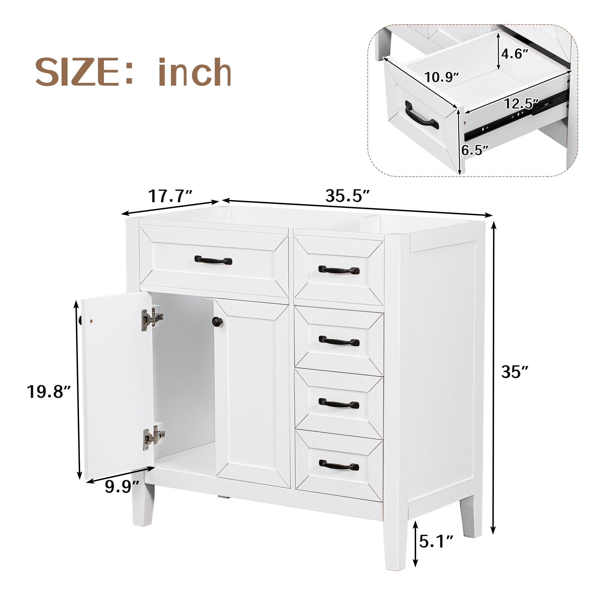 Aukfa Modern Bathroom Vanity without Sink, Freestanding Bathroom Cabinet with Drawers, Solid Frame,White