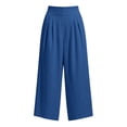 thumbnail image 5 of VEKDONE Womens Palazzo Pants Summer Cotton Baggy Ankle Pants Casual Elastic High Waist Wide Leg Pants with Pockets Blue L, 5 of 7