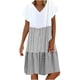 thumbnail image 2 of Puntoco Vestido De Manga Corta Con Cuello En V, Vestido De Manga Corta Con Cuello En V Y Estampado De Patchwork De Color Liso A Rayas Con Lunares Para Mujer Gris Xxxxxl, 2 of 6