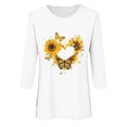 thumbnail image 4 of Tnhcen Chemises à Manches 3/4 Col Rond Imprimé Floral Automne pour Femmes - Basiques Décontractés Grande Taille P-3TG, 4 of 4