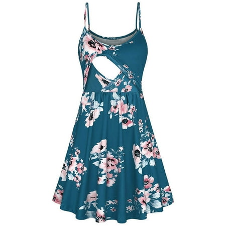 

DxhmoneyHX Women Floral Maternity Dress Summer Sleeveless Spaghetti Straps Pleated Dress Nursing Gown Breastfeeding Casual Cami Dresses