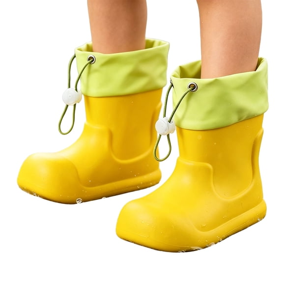 Otqutp Toddler Boys Girls Rain Boots Kids Color Block Waterproof Rubber Mid Calf Booties Adjustable Drawstring Cuff Non Slip Rain Shoes