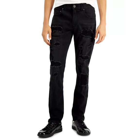 INC Men's Skinny-Fit Destroyed Jeans in Black Wash -Size 32x32