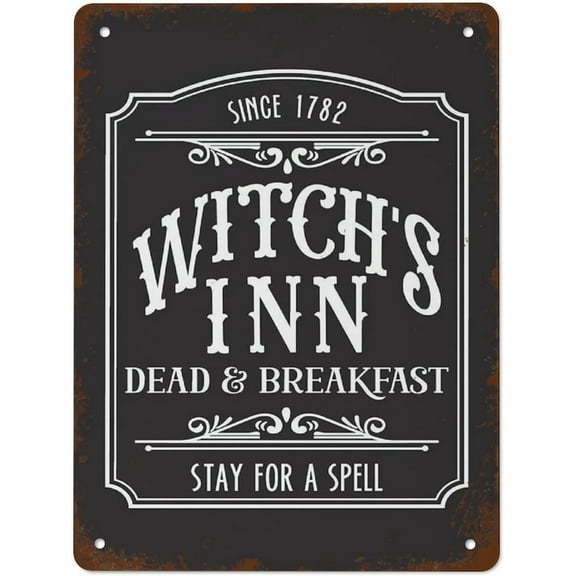 Halloween Sign Witch's Inn Dead and Breakfast Vintage Tin Sign – Retro Metal Wall Decor for Home, Bar, Garage, or Man Cave,8×12 inch