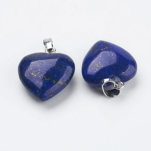 Natural Lazuli Pendants with Brass Findings Heart Dyed Platinum 23x20x9mm Hole: 5x8mm