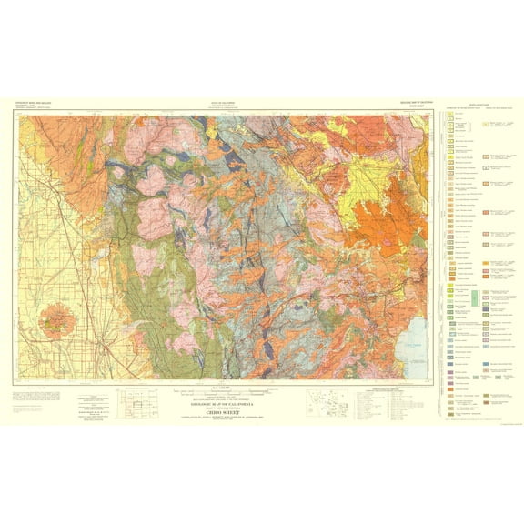 Historic Mine Map - Chico California Geologic Sheet - Burnett 1957- Vintage Wall Art
