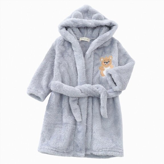 mgoYE Kids Toddler Cartoon Hooded Plush Robe Animal Pajamas Fleece Bathrobe Children Sleepwear(Grey,2-3 Years)