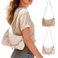 thumbnail image 2 of Spencer Small Hobo Bag Purses Straw Handbag for Women Top Handle Tote Handbag with Zipper Ladies Shoulder Bag, White, 2 of 11