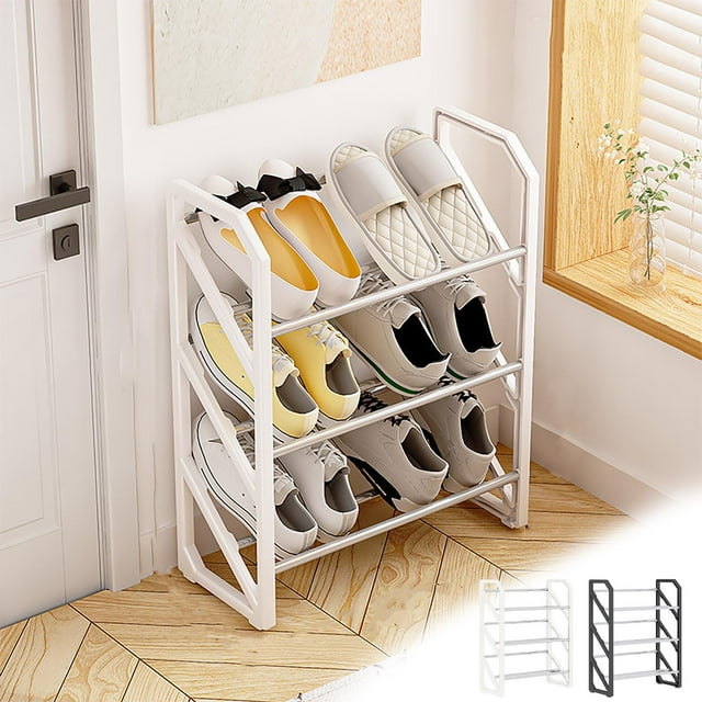 Cagogo under $5 2Pcs Shoe Rack No Assembly, Layered Shoe Rack No Assembly Required, Sturdy Metal Storage Shelf for Entryway, Dormitory, Closet Organizer, Space Saving Shoe Organizer