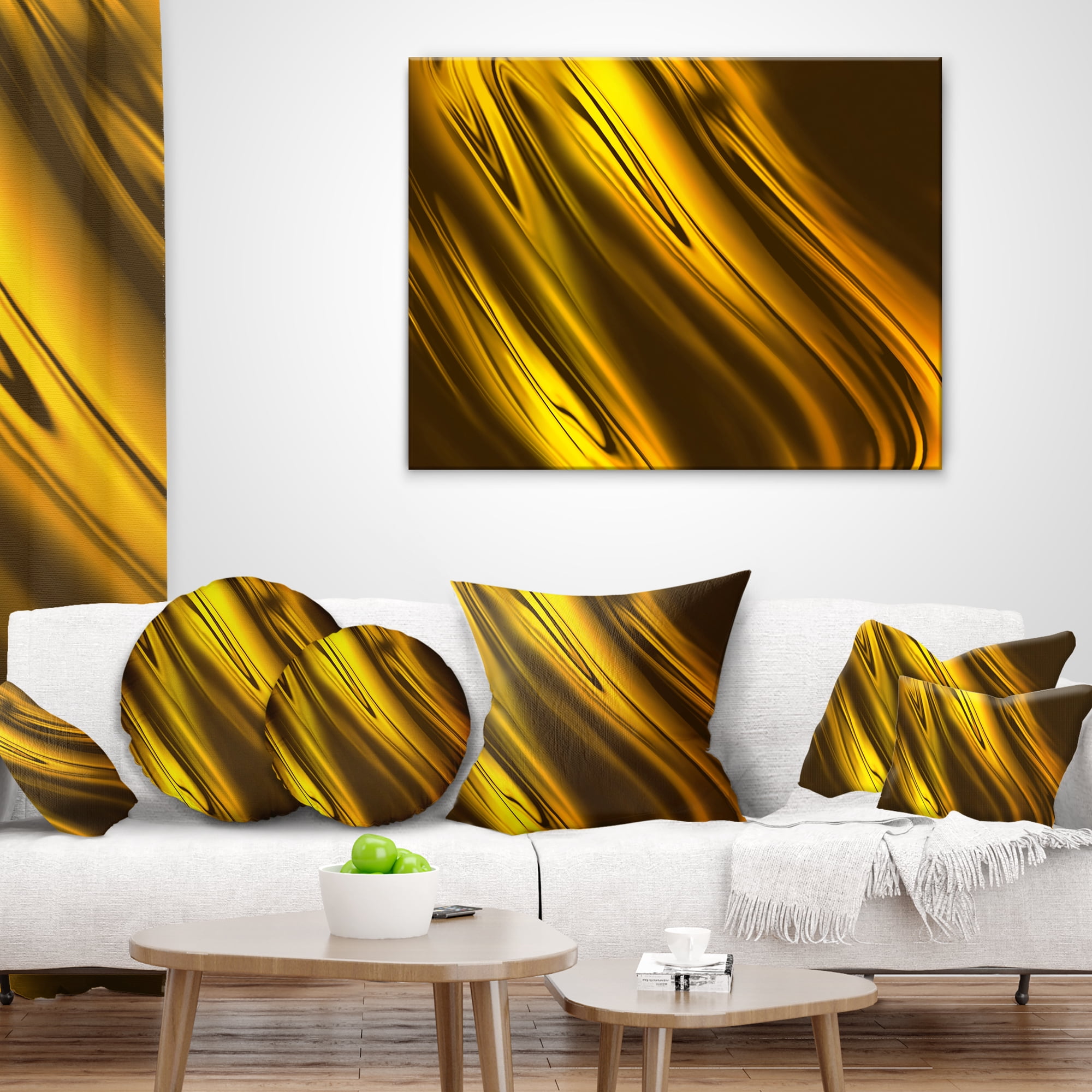 Designart Yellow Liquid Gold Design - Abstract Throw Pillow - 16x16