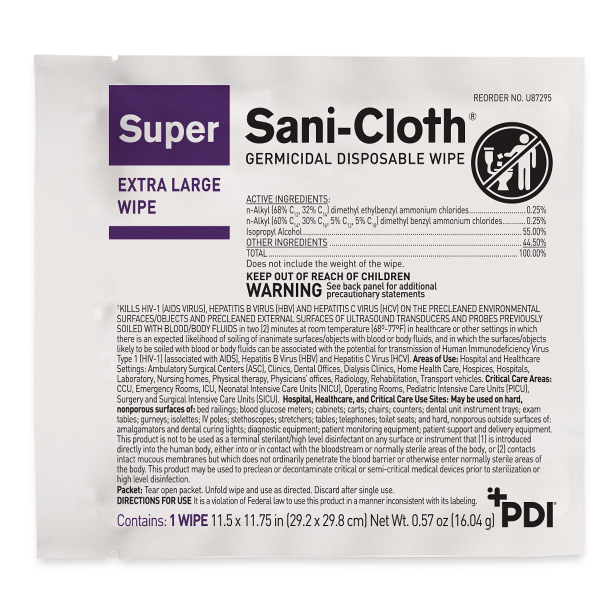 Sani-Cloth Surface Disinfectant Wipes, Individual Packets, 11.75 x 11.5 in, 50 Wipes, 1 Pack
