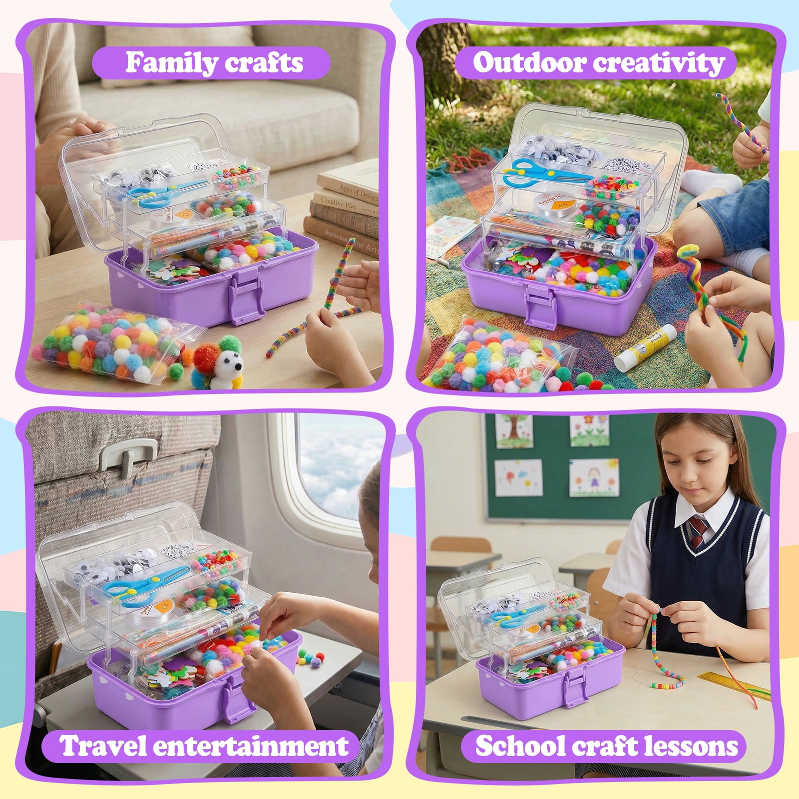 3000PCS Arts and Crafts Supplies for Kids DIY Craft Kits Art Supplies Materials Kids Crafts Set with Pipe Cleaners Craft Box Preschool Homeschool Toys Gift for Boys and Girls Age(Purple)