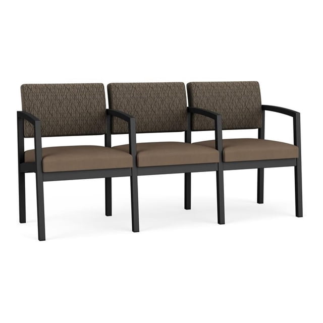 Fauteuil d'Attente de Réception Lenox en Acier à 3 Places / Acier Noir / Brun / Brun